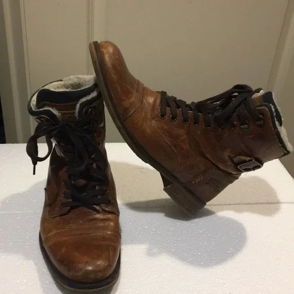 RARE! Steve Madden mens leather suede faux fur lined Osborne combat boots size 8